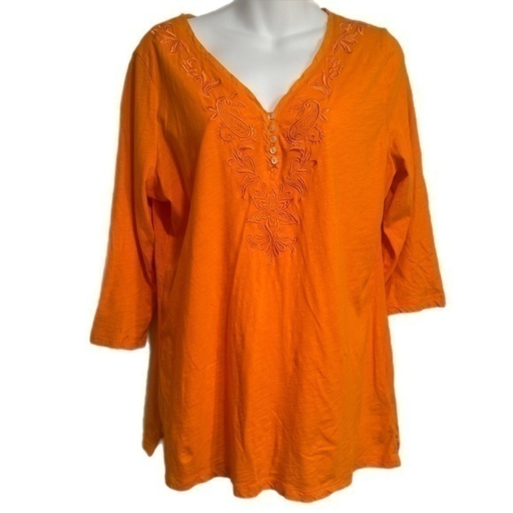 100% Cotton Orange Lauren Ralph Lauren 3/4 Sleeve Top CottageCore  Whimsical